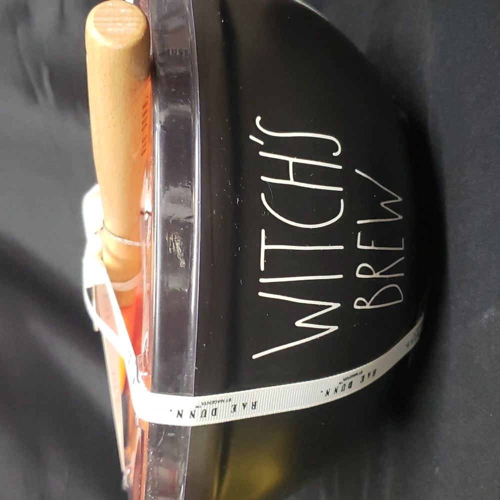 Rae Dunn NWT "WITCH'S BREW" 10" Ceramic Mixing Bowl with "WICKED WITCH" Spatula
